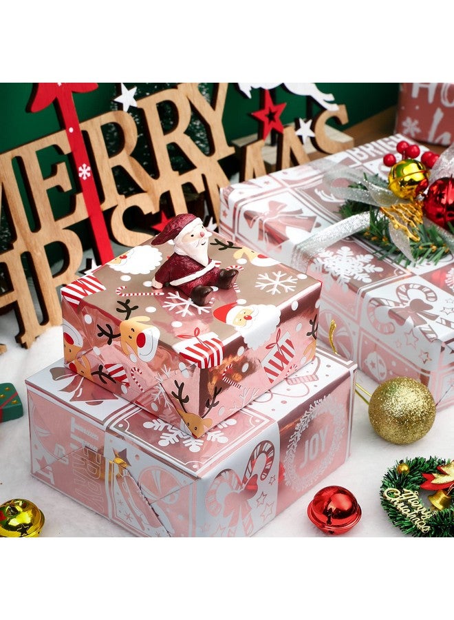 WRAPAHOLIC Christmas Wrapping Paper Roll - Rose Gold Santa, Snowflakes And Reindeer Holiday Collection With Metallic Foil Shine - 4 Rolls - 30 Inch X 120 Inch Per Roll - Image 3