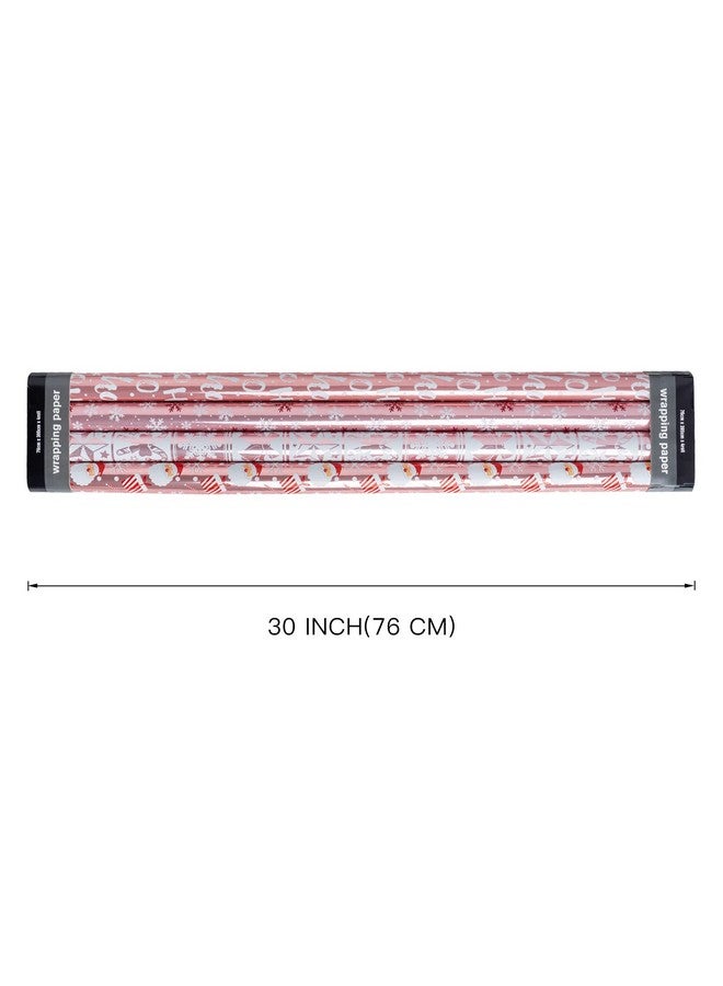 WRAPAHOLIC Christmas Wrapping Paper Roll - Rose Gold Santa, Snowflakes And Reindeer Holiday Collection With Metallic Foil Shine - 4 Rolls - 30 Inch X 120 Inch Per Roll - Image 2