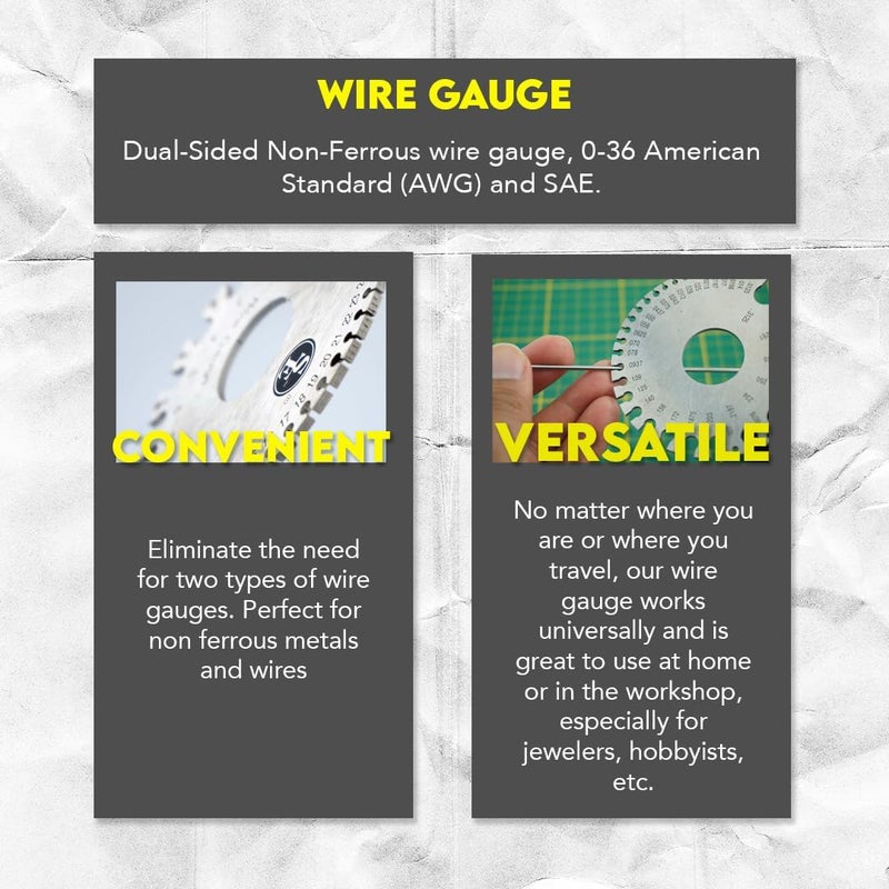 SE مقياس سلك غير حديدي مزدوج الجوانب - 0-36 AWG و SAE، بقطر 3.5 بوصة، من الفولاذ المقسى، للمجوهرين والهواة، مثالي للذهب والفضة والنحاس - JT47WG-C - Image 2