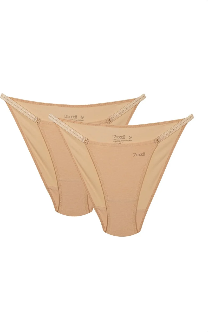 KOM Patternless Cotton Modal Women's Slip Panties Basic Thong 2-Pack