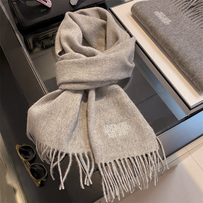 Autumn Winter Thick 100% Wool Unisex Scarf Light gray 