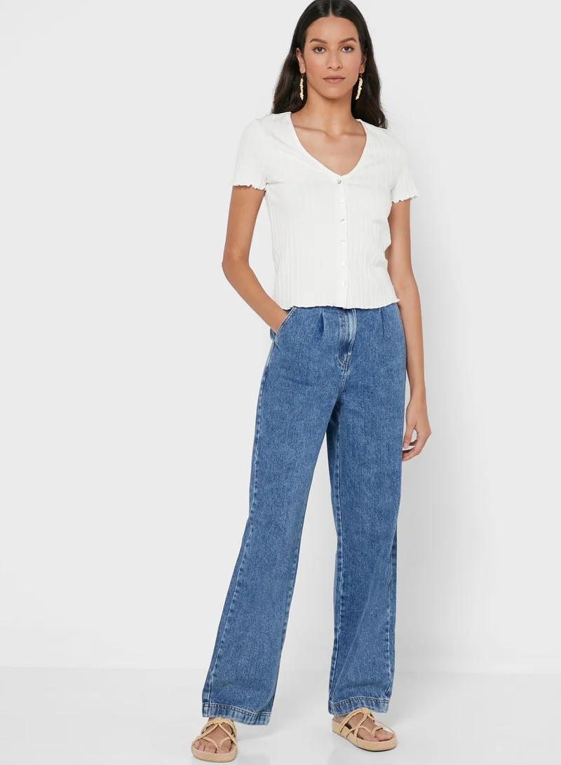 MANGO V-Neck Knitted T-Shirt