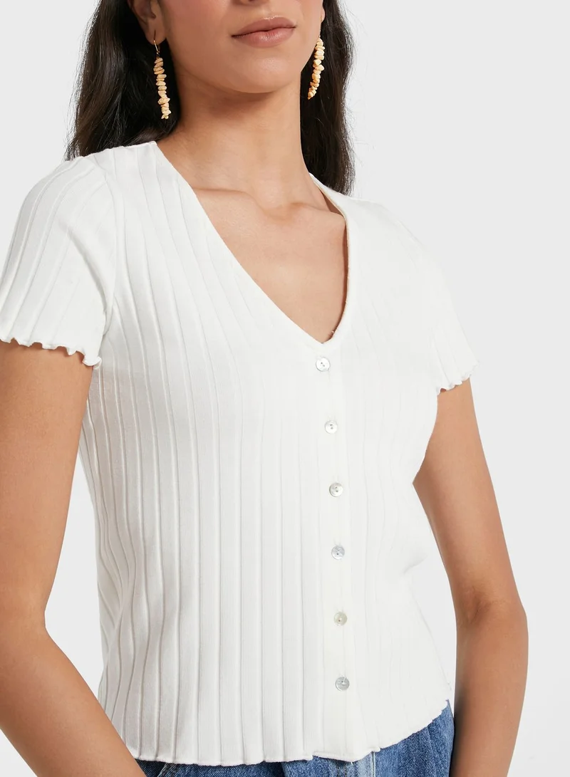 MANGO V-Neck Knitted T-Shirt