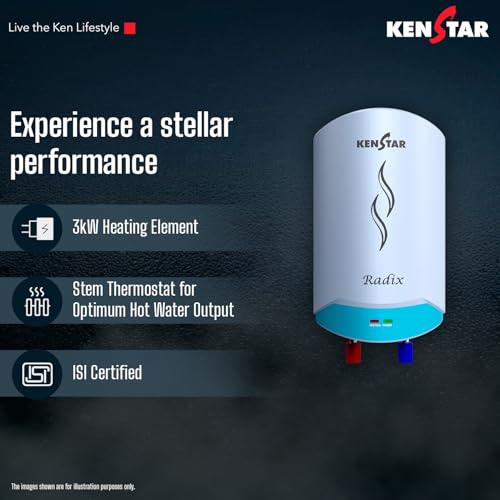 Kenstar Radix |3L|3000-Watts Powerful Heating | Electric Instant Water Heater (Geyser) |High Grade SS Tank with Advanced 4 Level Safety| Rust-Proof| White| Wall Mounting - Image 2