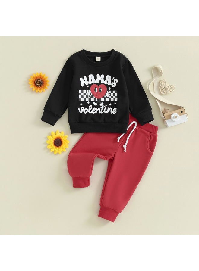 Thorn Tree Toddler Boys Girls Clothes Mama's Valentiens Sweatshirt Long Pants Spring Winter Unisex Baby Outfits (White & Red Set,6-12 Months) - Image 2