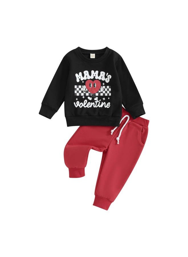 Thorn Tree Toddler Boys Girls Clothes Mama's Valentiens Sweatshirt Long Pants Spring Winter Unisex Baby Outfits (White & Red Set,6-12 Months) - Image 1