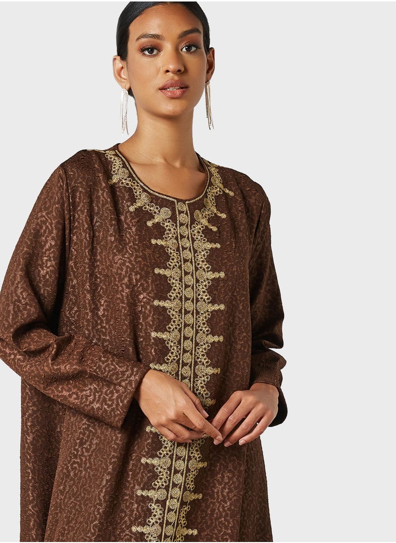 Coco Desert - Embroidered Front Open Abaya - Image 1