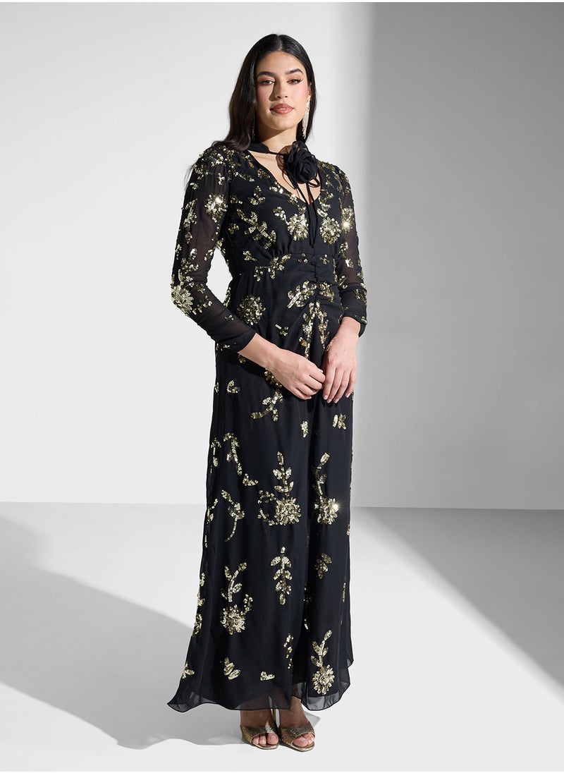 Frock and Frill - Embellished Flower Neck Dress - Image 1