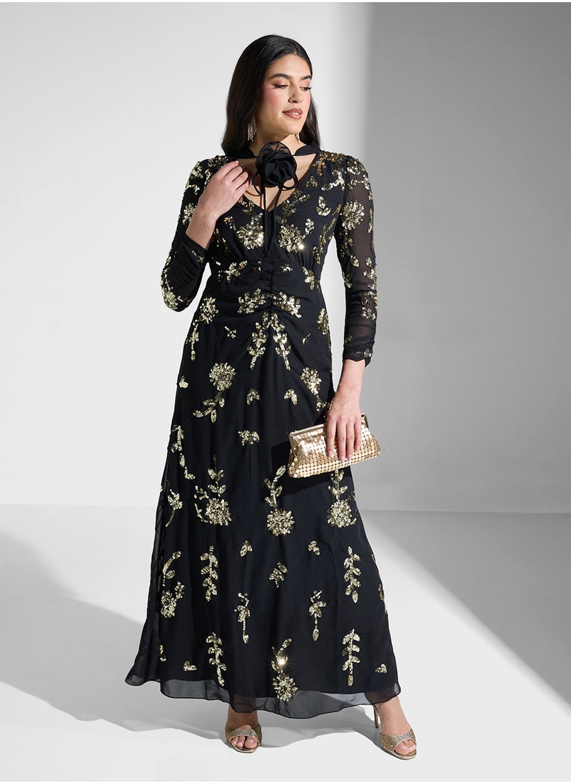 Frock and Frill - Embellished Flower Neck Dress - Image 1