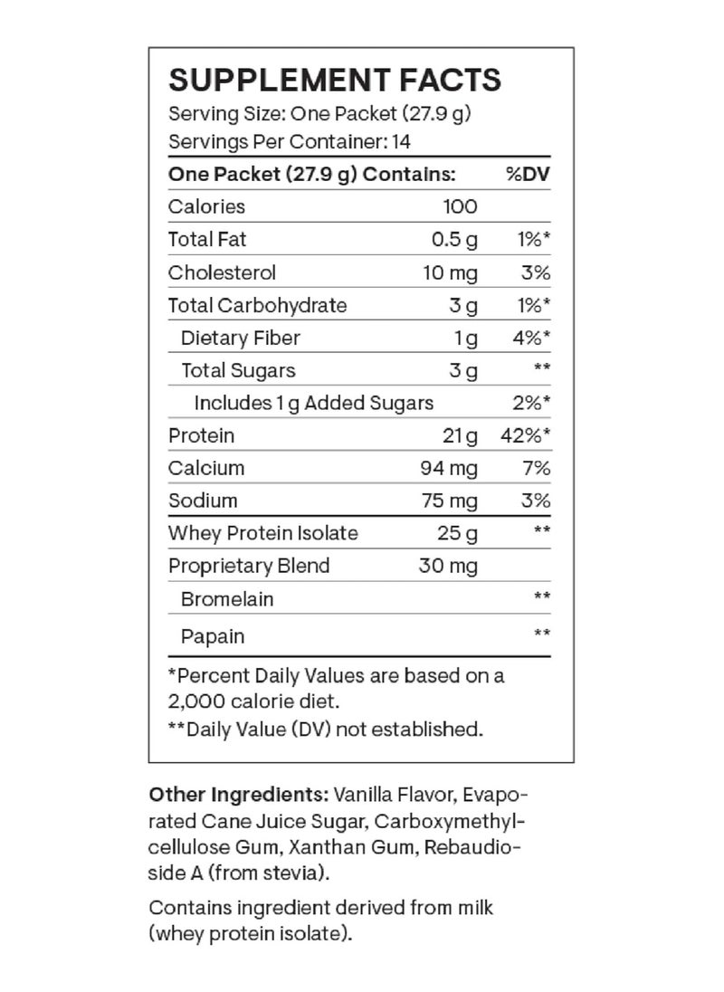 Thorne Whey Protein Isolate Vanilla Flavored 21g Protein 3g Suger 100 Calories Dietary Supplement 14 Packets  - Image 2