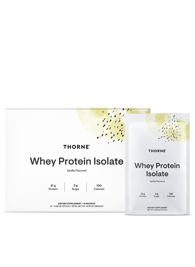 Thorne Whey Protein Isolate Vanilla Flavored 21g Protein 3g Suger 100 Calories Dietary Supplement 14 Packets  - Image 1