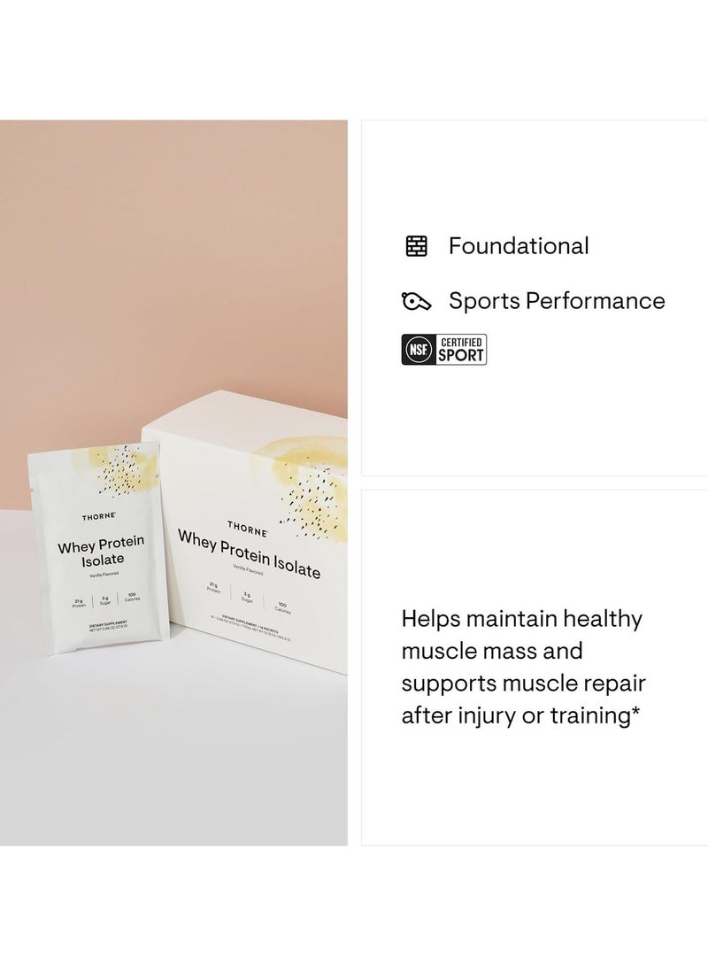 Thorne Whey Protein Isolate Vanilla Flavored 21g Protein 3g Suger 100 Calories Dietary Supplement 14 Packets - 0.98 OZ (27.9 G) / TOTAL NET WT 13.78 OZ (390.6 G) - Image 5