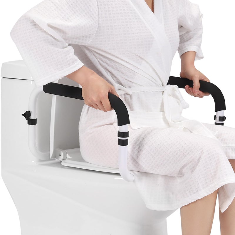 henkoi Toilet Safety Rail Safety Frame for Toilet Seat Toilet Grab Bar with Adjustable Width for Seniors Supports 350lbs Black and White - Image 2