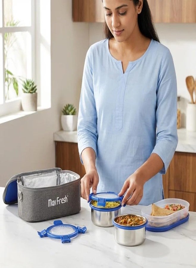 Maxfresh Stainless Steel Mealpro 3Pcs Lunch Box with Pouch Bag - Image 3