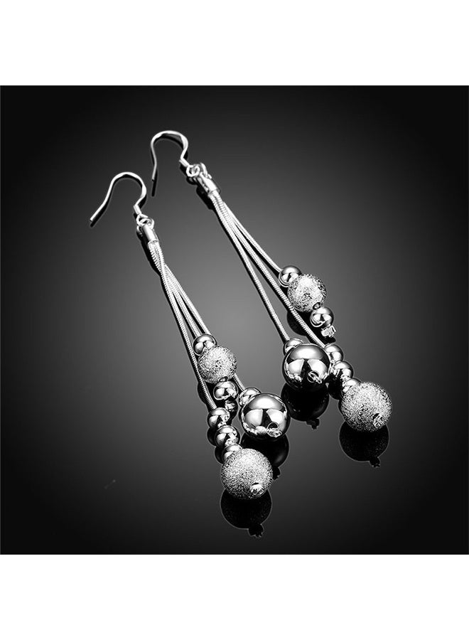 أقراط فضية أنيقة، أسلوب أنثوي متعدد الاستعماليات، أقراط شرابية ذات خرزة رملية، أقراط متفجرة على الطراز الأوروبي والأمريكي - Image 3