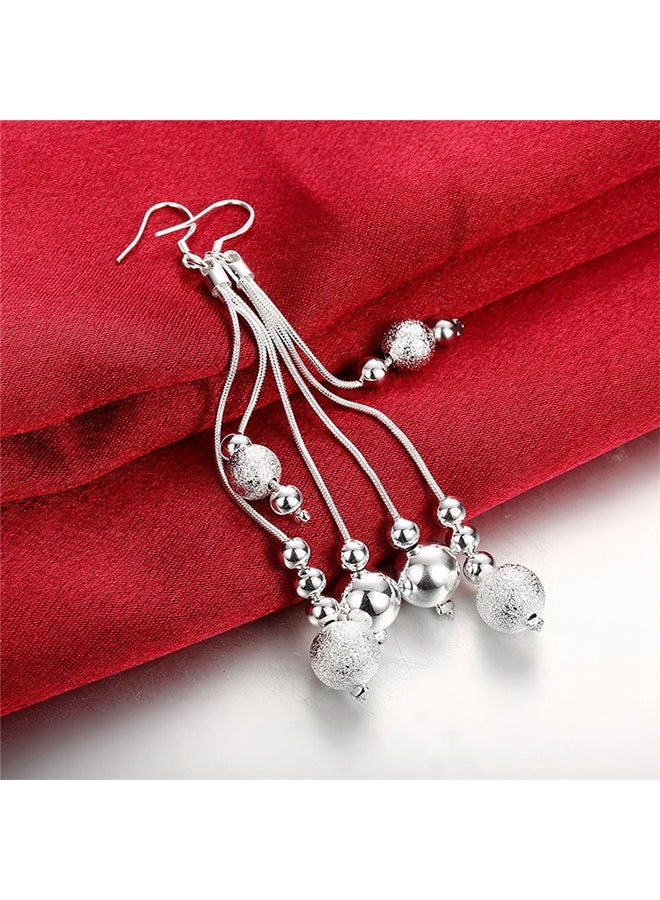 أقراط فضية أنيقة، أسلوب أنثوي متعدد الاستعماليات، أقراط شرابية ذات خرزة رملية، أقراط متفجرة على الطراز الأوروبي والأمريكي - Image 2