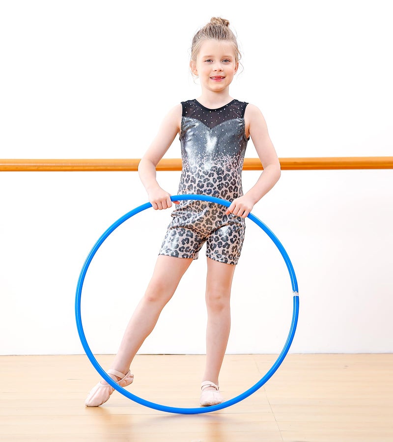 uideazone Size 5 6 Girls Gymnastics Leotards Kids Shiny Cool Ballet Unitards Quick Dry One-piece Cheetah Biketards Outfits with Shorts 5t - Image 3