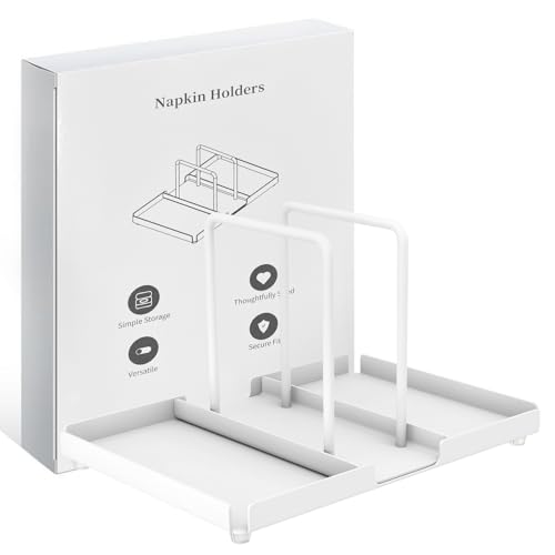Audmore Napkin Holder for Table, Metal Napkin Holder with Salt and Pepper Shakers Caddy, Standing Paper Napkin Storage for Kitchen Dining Table Decor, White - Image 4