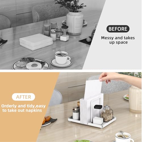 Audmore Napkin Holder for Table, Metal Napkin Holder with Salt and Pepper Shakers Caddy, Standing Paper Napkin Storage for Kitchen Dining Table Decor, White - Image 5