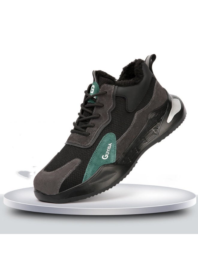 NIBEMINENT Fleece-lined Safety Shoes Fleece-lined Thickened Warm Steel Toe Protective Shoes Safety Sneakers Work Construction Work Shoes - Image 1