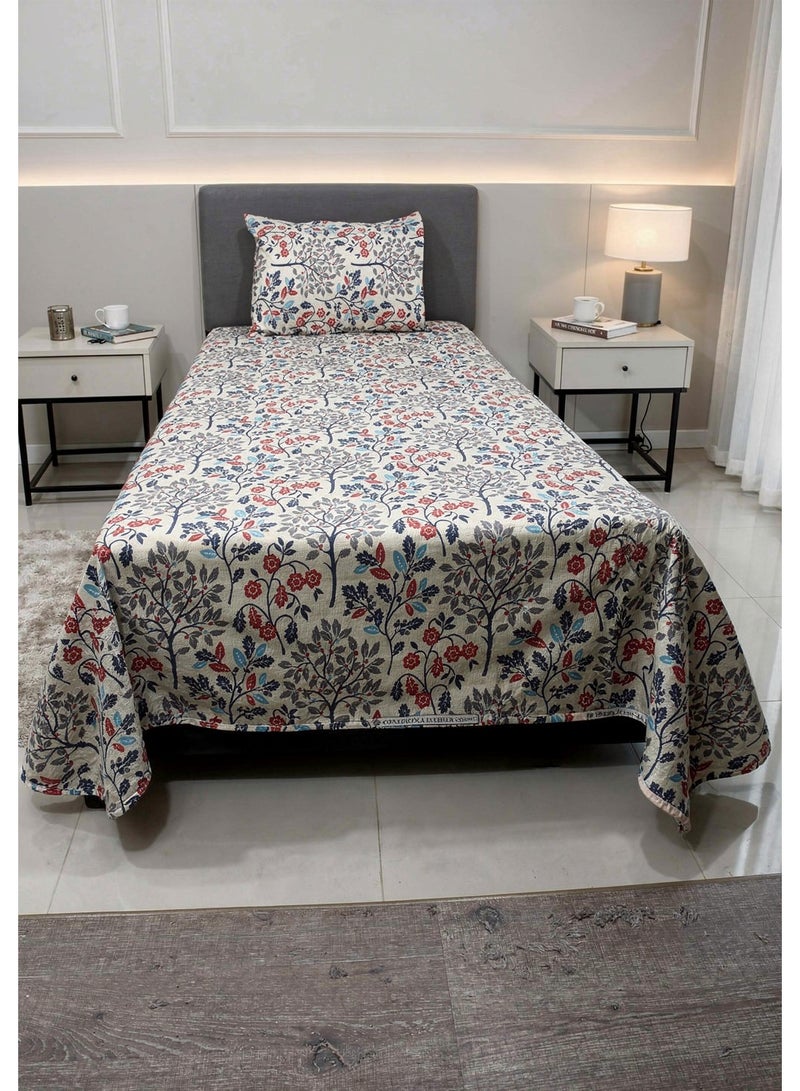RISHAHOME Single size Cotton Blend Flat Bedsheet Set 144 Thread Count Tree Floral Design 240x130 cm - Image 3