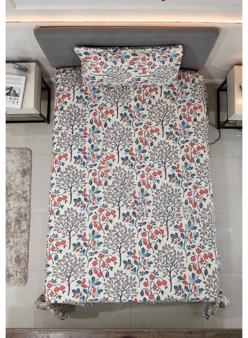 RISHAHOME Single size Cotton Blend Flat Bedsheet Set 144 Thread Count Tree Floral Design 240x130 cm - Image 2