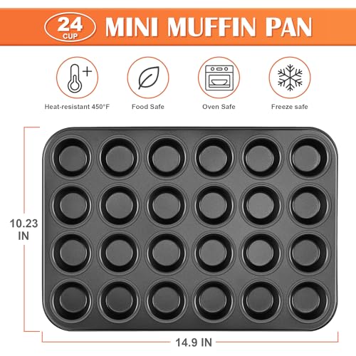 E-far Efar Mini Muffin Pan 24Cup Nonstick Carbon Steel Cupcake Tin for Perfect Mini Muffins Cupcakes WarpFree Bakeware for Even Baking Easy Release Oven Safe - Image 3