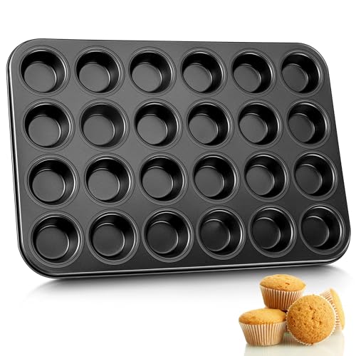 E-far Efar Mini Muffin Pan 24Cup Nonstick Carbon Steel Cupcake Tin for Perfect Mini Muffins Cupcakes WarpFree Bakeware for Even Baking Easy Release Oven Safe - Image 1