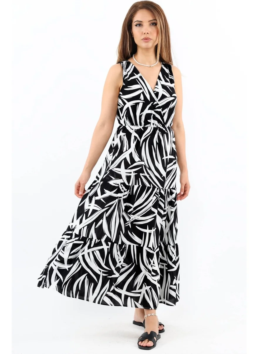 Ritnice Women's Santorini Black Viscose Dress with Elastic Waist