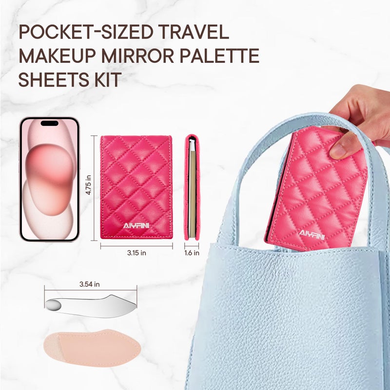 Alyfini Pocket Makeup Palette Mirror for Purse - 100 Disposable Sheets & Spatula, Small Travel Toiletry Essentials, Handheld Foundation/Lip/Nail Color Mixing Tray, Makeup Artist and Enthusiasts Gift - Image 3