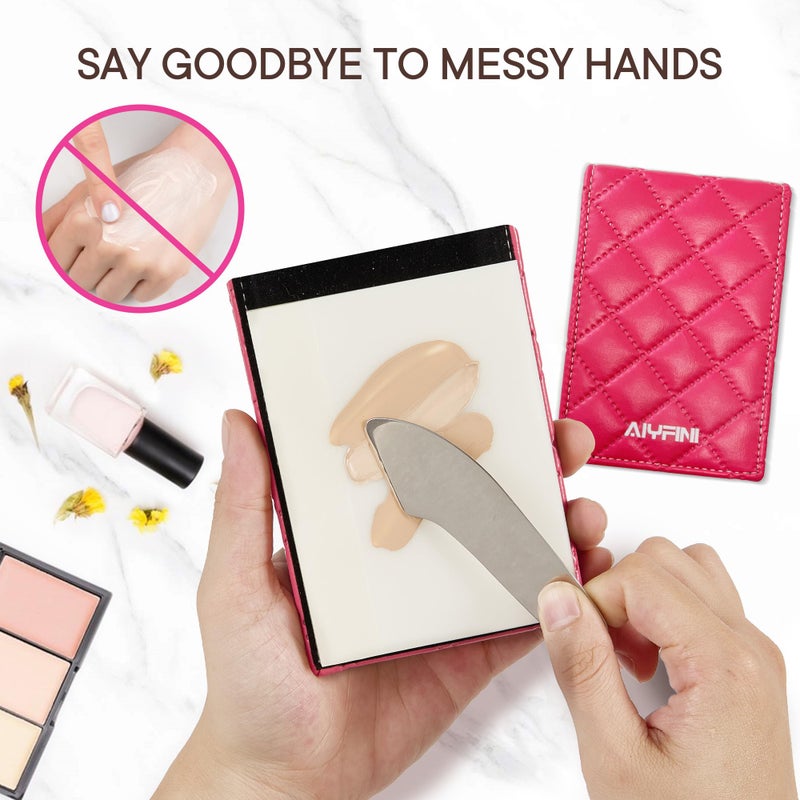 Alyfini Pocket Makeup Palette Mirror for Purse - 100 Disposable Sheets & Spatula, Small Travel Toiletry Essentials, Handheld Foundation/Lip/Nail Color Mixing Tray, Makeup Artist and Enthusiasts Gift - Image 4