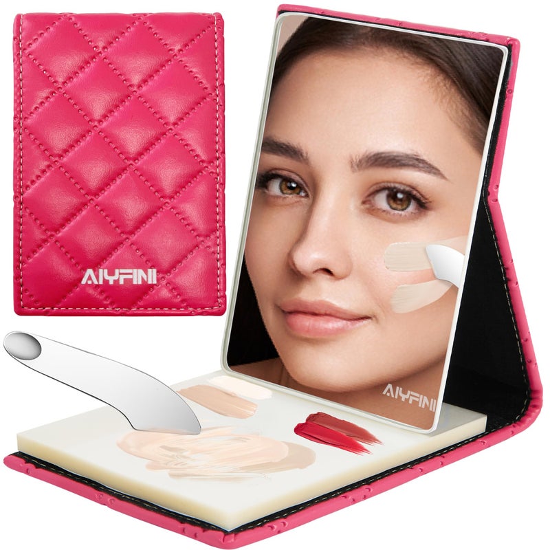 Alyfini Pocket Makeup Palette Mirror for Purse - 100 Disposable Sheets & Spatula, Small Travel Toiletry Essentials, Handheld Foundation/Lip/Nail Color Mixing Tray, Makeup Artist and Enthusiasts Gift - Image 1