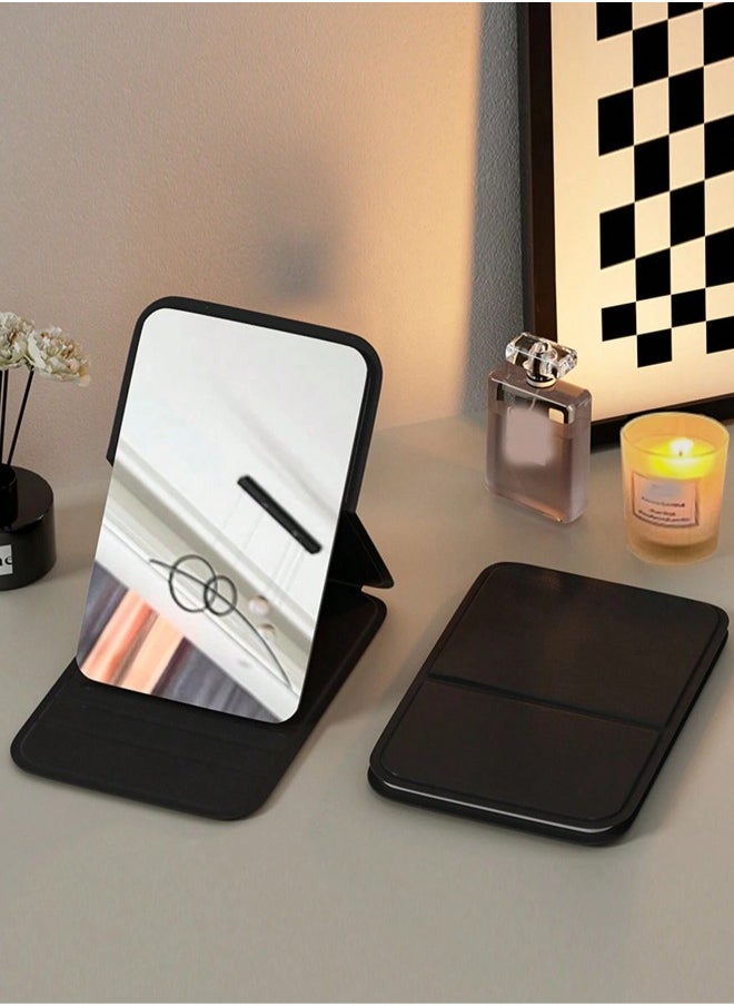 KHAJUL - Pocket Mirror, Portable Folding Compact Makeup Mirror for Quick Touch-ups on the Go (Black) - Image 1
