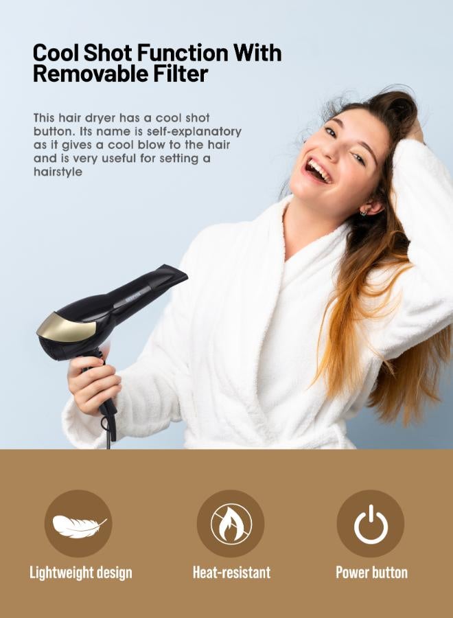 GEEPAS 3 In 1 Hair Styling Set 2200W - 2 Speed And 3 Heat Setting Curler, Ceramic Coating Plates Straightener With 25mm Hair Curler, Ideal Gift For Women Black/Gold 1200grams - Image 4