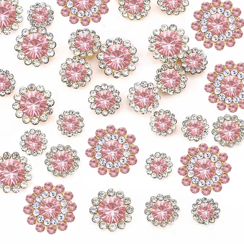 UYTRDVG 100pcs Sew on Rhinestones Crystals Glass Gems Metal Claw Mixed 8mm 10mm 12mm 14mm Sunflower Gemstones for Sewing Headband Jewelry Crafts Clothes Shoes Belt Accessories(14 Light Pink) - Image 1