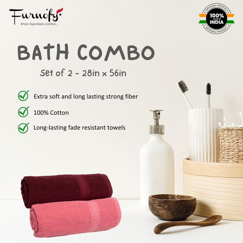 Furnofy 450 GSM Cotton Towels for Bath (70 x 140 cm), Highly Absorbent and Soft Bathroom Towels (Pack of 2 - Pink, Magenta) - Image 5