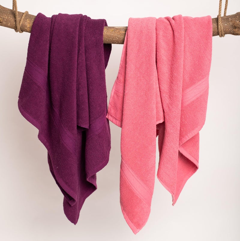 Furnofy 450 GSM Cotton Towels for Bath (70 x 140 cm), Highly Absorbent and Soft Bathroom Towels (Pack of 2 - Pink, Magenta) - Image 2