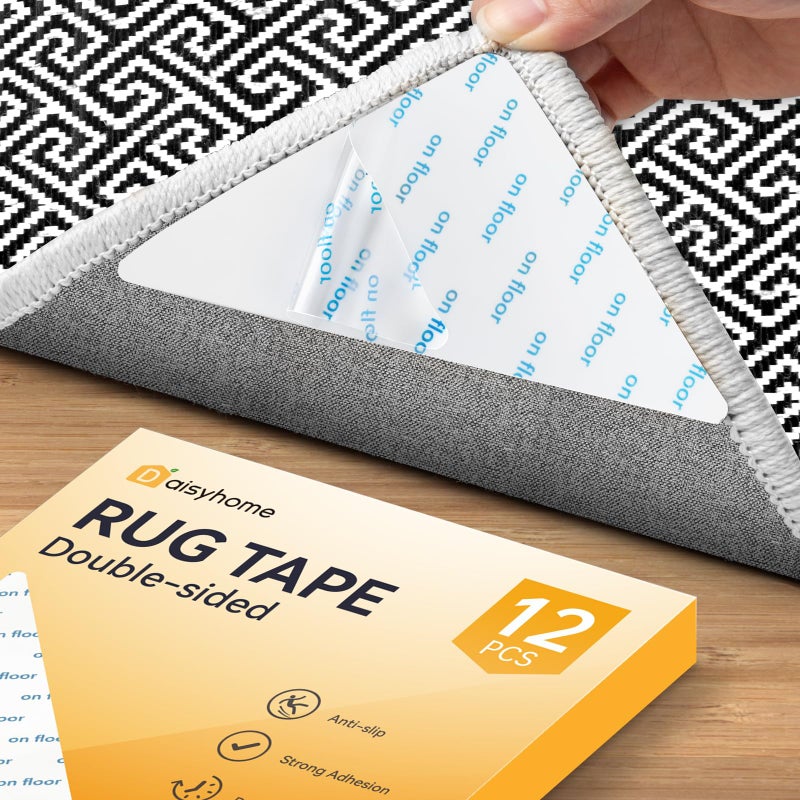 Daisyhome 12 Pieces Carpet Tapes, Gripper for Hardwood Floors, Double Sided Adhesive Tape, Reusable Non Slip Grip for Area Rugs to Keep Rugs on - Image 1