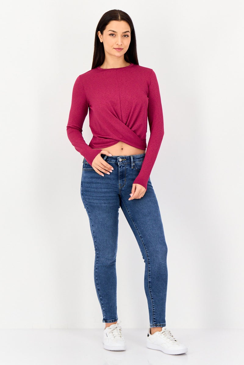 VERO MODA I Scenery By Vero Moda Women Crew Neck Long Sleeve Solid Top, Maroon - Image 3
