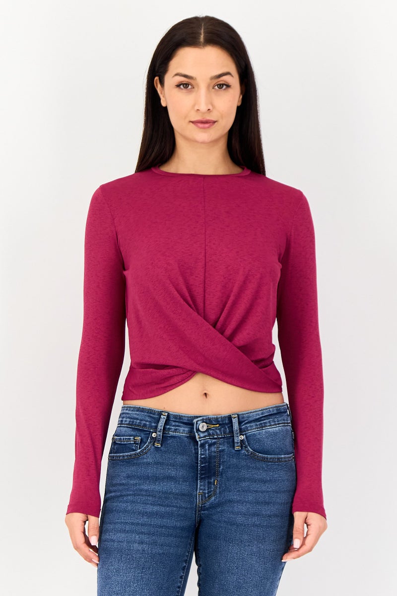 VERO MODA I Scenery By Vero Moda Women Crew Neck Long Sleeve Solid Top, Maroon - Image 1