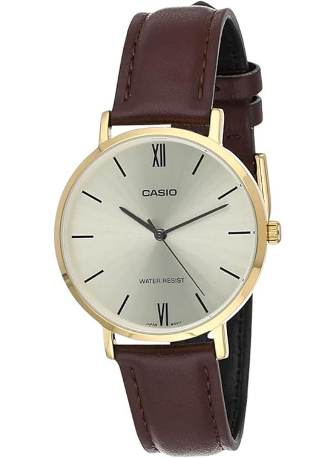 Casio Watch for Women LTP-VT01GL-9BUDF Analog Leather Band Brown & Gold - Image 1