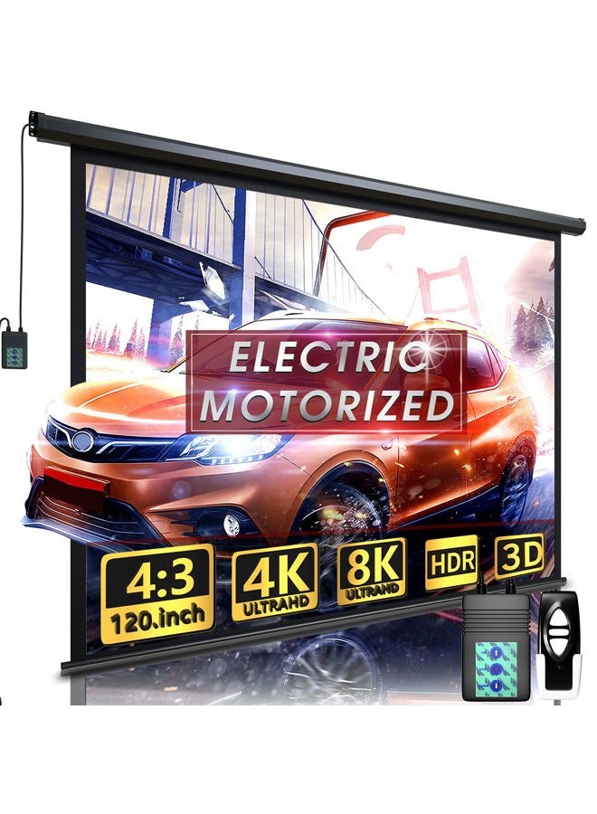 Aoxun 120" Motorized Projector Screen - Indoor and Outdoor Movies Screen 120 inch Electric 4:3 Projector Screen W/Remote Control - Image 1