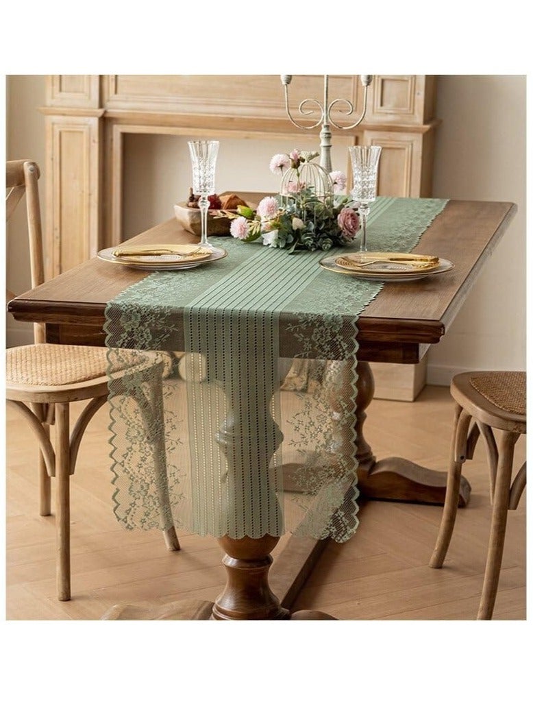 Anmi Lace Table Runner 45x240 cm - Light Green - Perfect for Wedding, Party & Dining Table Decor - Image 2