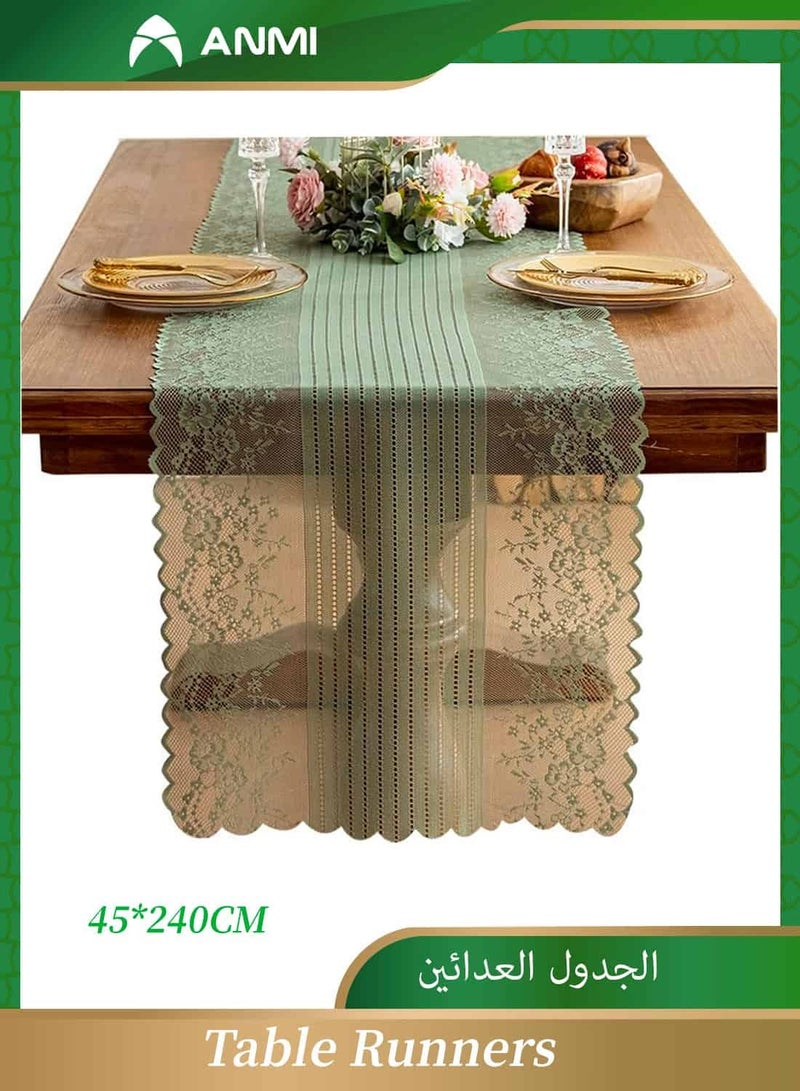 Anmi Lace Table Runner 45x240 cm - Light Green - Perfect for Wedding, Party & Dining Table Decor - Image 1