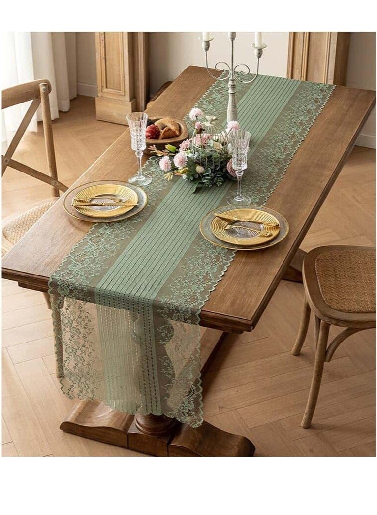 Anmi Lace Table Runner 45x240 cm - Light Green - Perfect for Wedding, Party & Dining Table Decor - Image 4