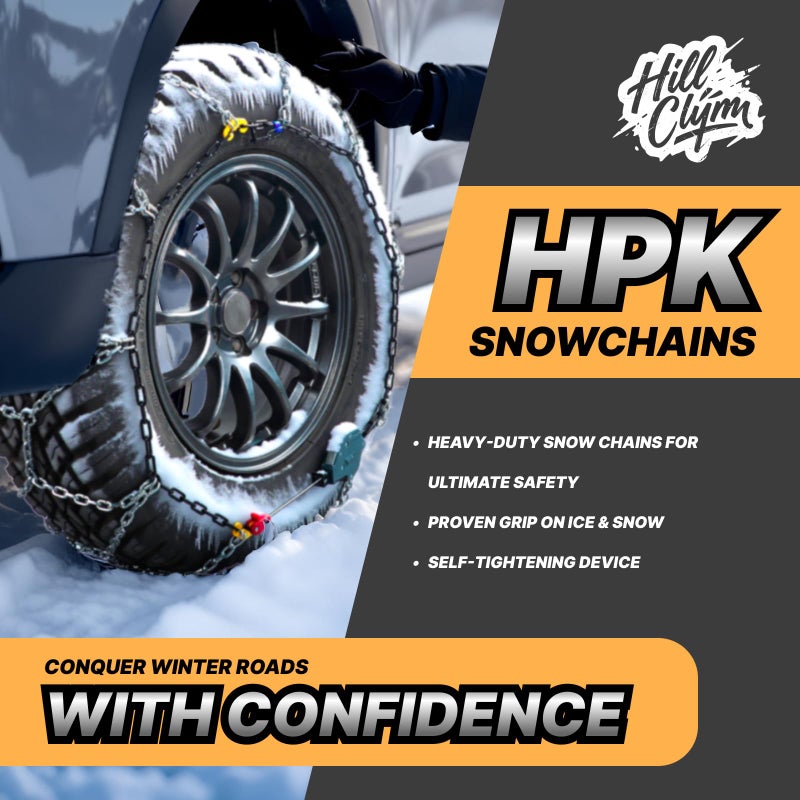HILLCLYM Auto Fixing Snow Chains for Car Tires, Tire Chains for Passenger Cars, Sedan, SUVs, Quick Fit & Easy Installation Snow Tire Chains, Portable Reusable Emergency Tire Traction Chain, Set of 2 (HPK-1545) - Image 2