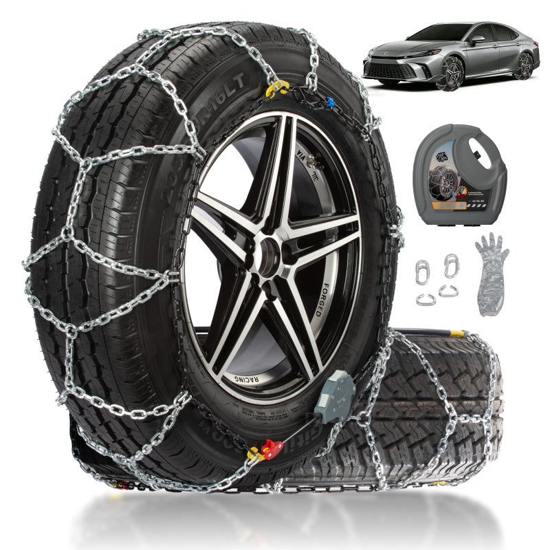 HILLCLYM Auto Fixing Snow Chains for Car Tires, Tire Chains for Passenger Cars, Sedan, SUVs, Quick Fit & Easy Installation Snow Tire Chains, Portable Reusable Emergency Tire Traction Chain, Set of 2 (HPK-1545) - Image 1
