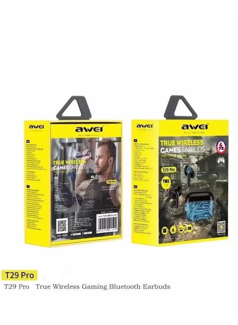 Awei T29 PRO True Wireless Bluetooth Gaming Earbuds Black with RGB LED Light - Image 3