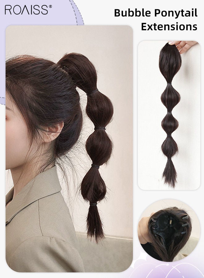 roaiss Bubble Ponytail Hair Extensions, Medium Fluffy Curly Straight Claw Clip Lantern Wig Natural High Ponytail for Women Girls Party Hairstyle Soft Daily Use, 45cm - Dark Brown - Image 1