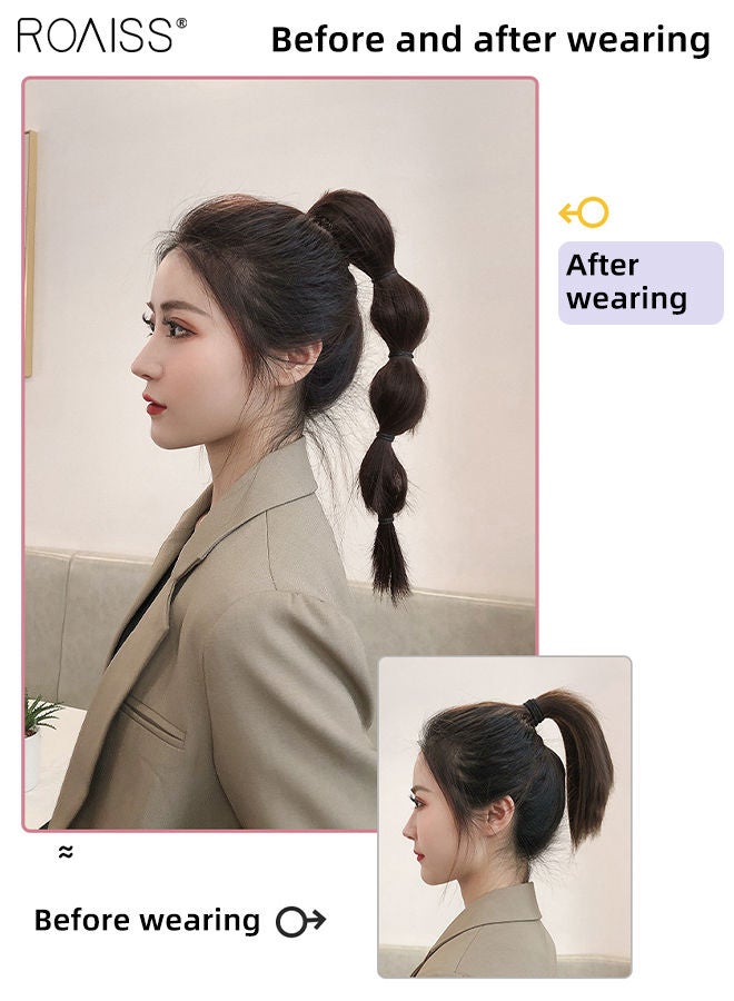 roaiss Bubble Ponytail Hair Extensions, Medium Fluffy Curly Straight Claw Clip Lantern Wig Natural High Ponytail for Women Girls Party Hairstyle Soft Daily Use, 45cm - Dark Brown - Image 2